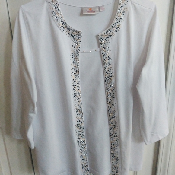 Quacker Factory Twin Set Size L White Beaded Long Sleeve Cardigan Shell - Picture 12 of 15